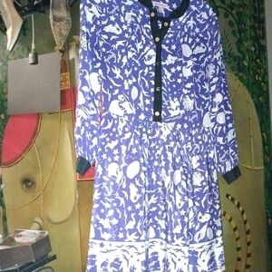 Juicy Couture Blue and White Long Sleeve Dress